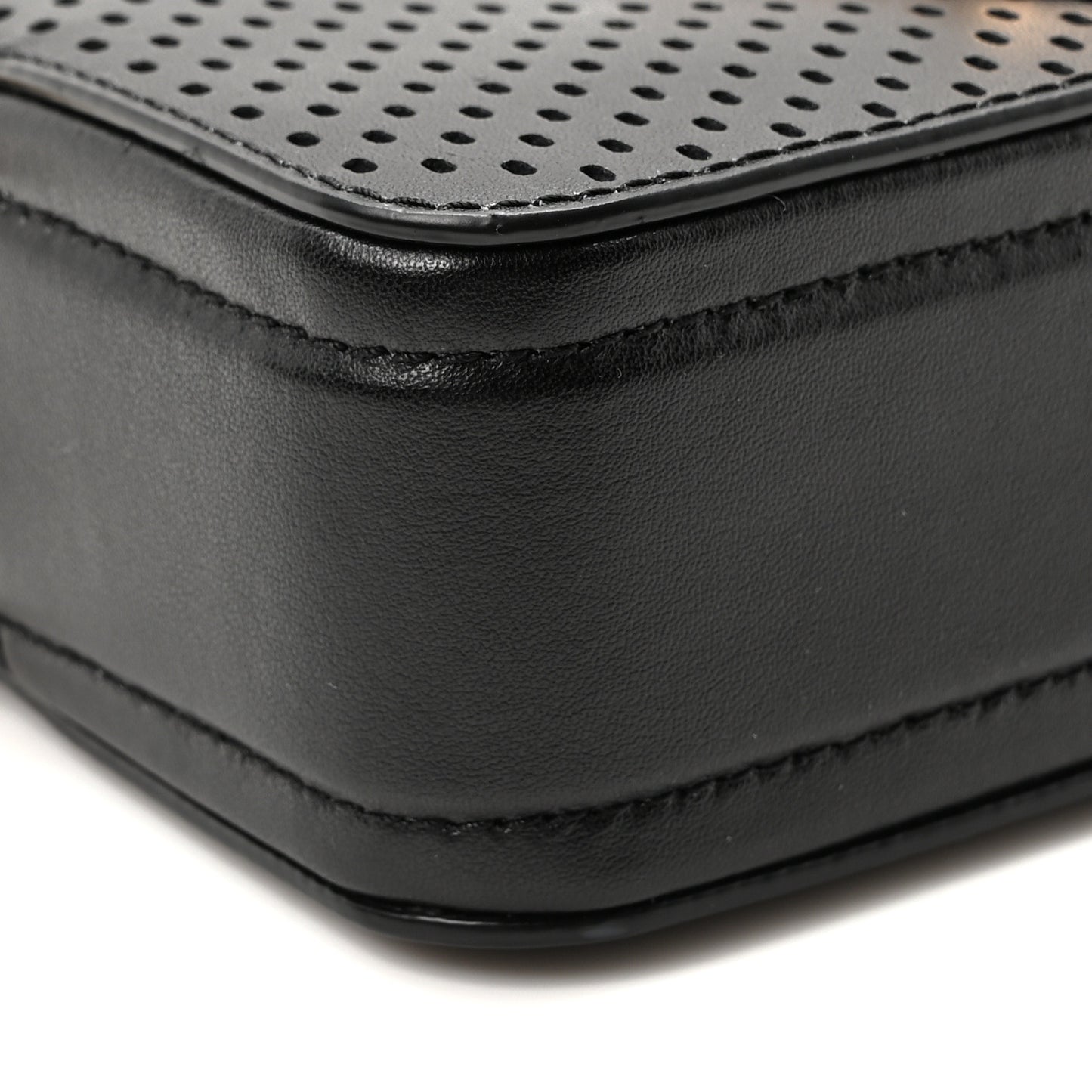 Perforated Calfskin Small Snapshot Camera Bag Black