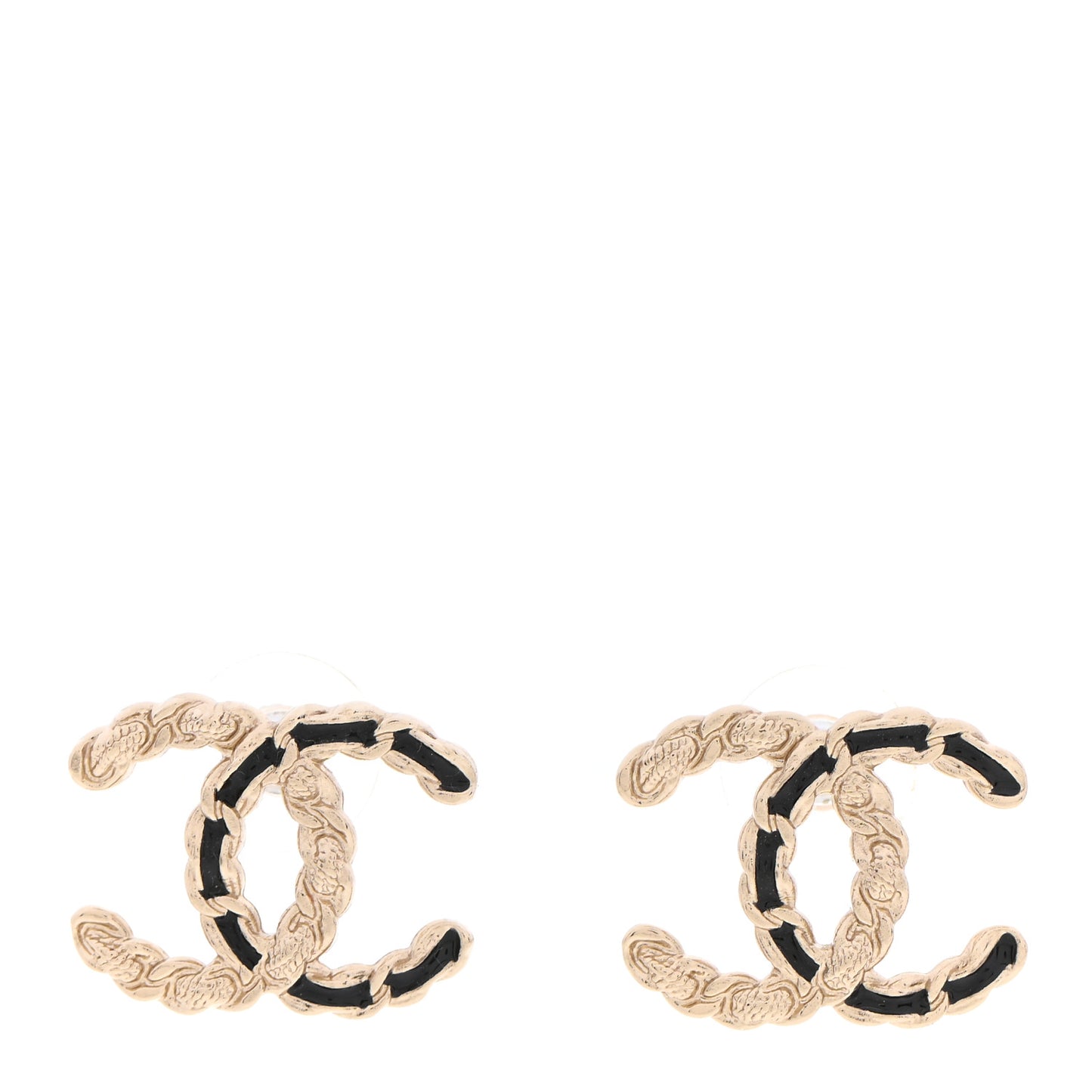 Enamel Metal Chain French New Wave CC Earrings Black Gold
