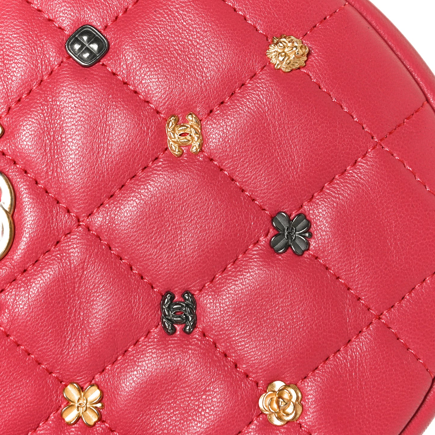 Lambskin Quilted Studded Round Clutch With Chain Dark Pink