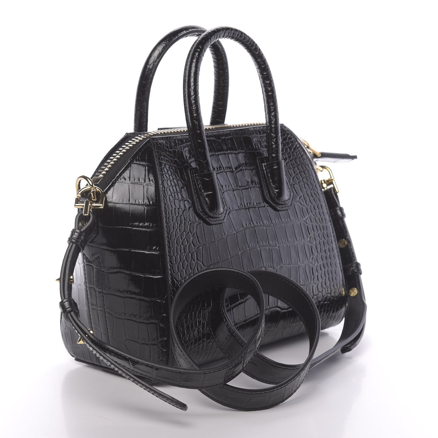 Calfskin Crocodile Embossed Mini Antigona Black