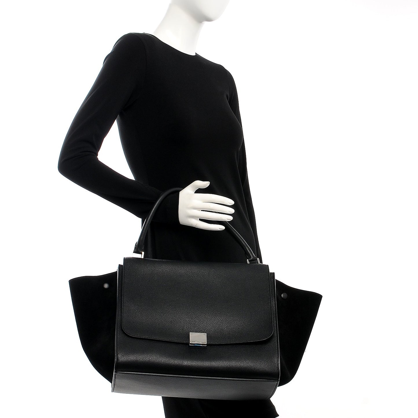 Drummed Calfskin Suede Large Trapeze Black