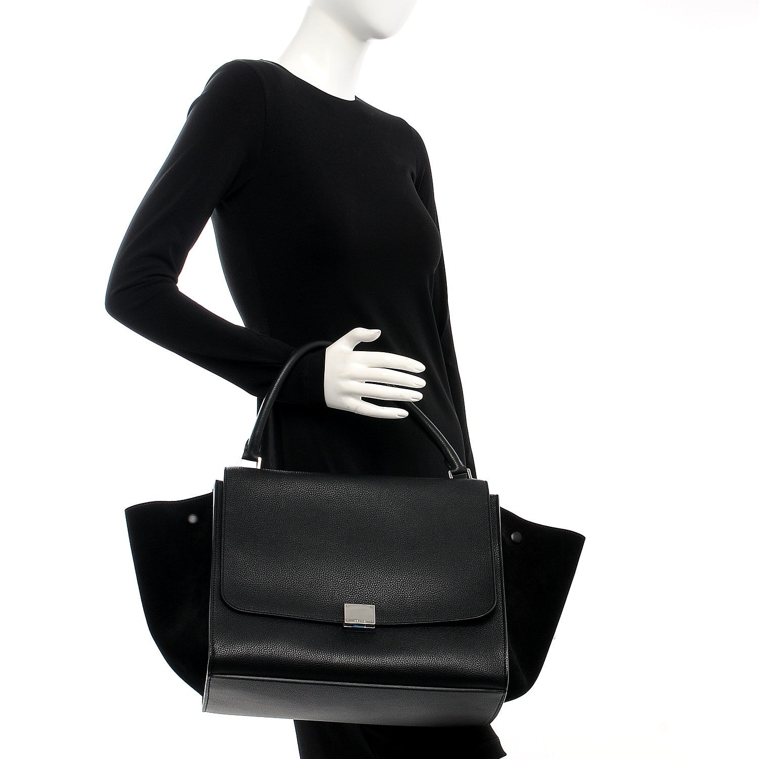 Celine Drummed Calfskin Suede Large Trapeze Black 2 of 7