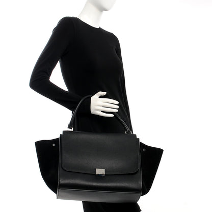 Celine Drummed Calfskin Suede Large Trapeze Black 2 of 7