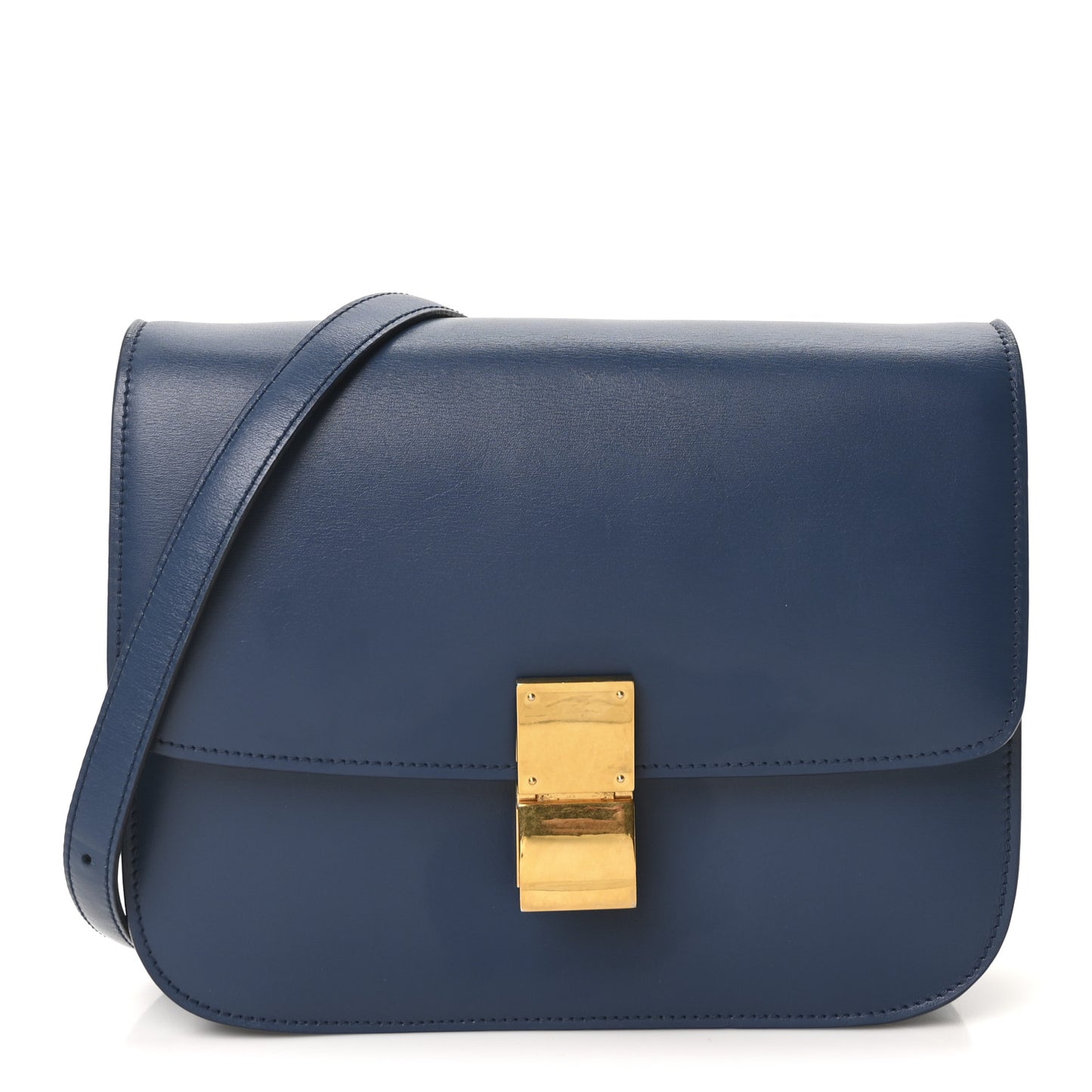 Box Calfskin Medium Classic Box Flap Bag Indigo