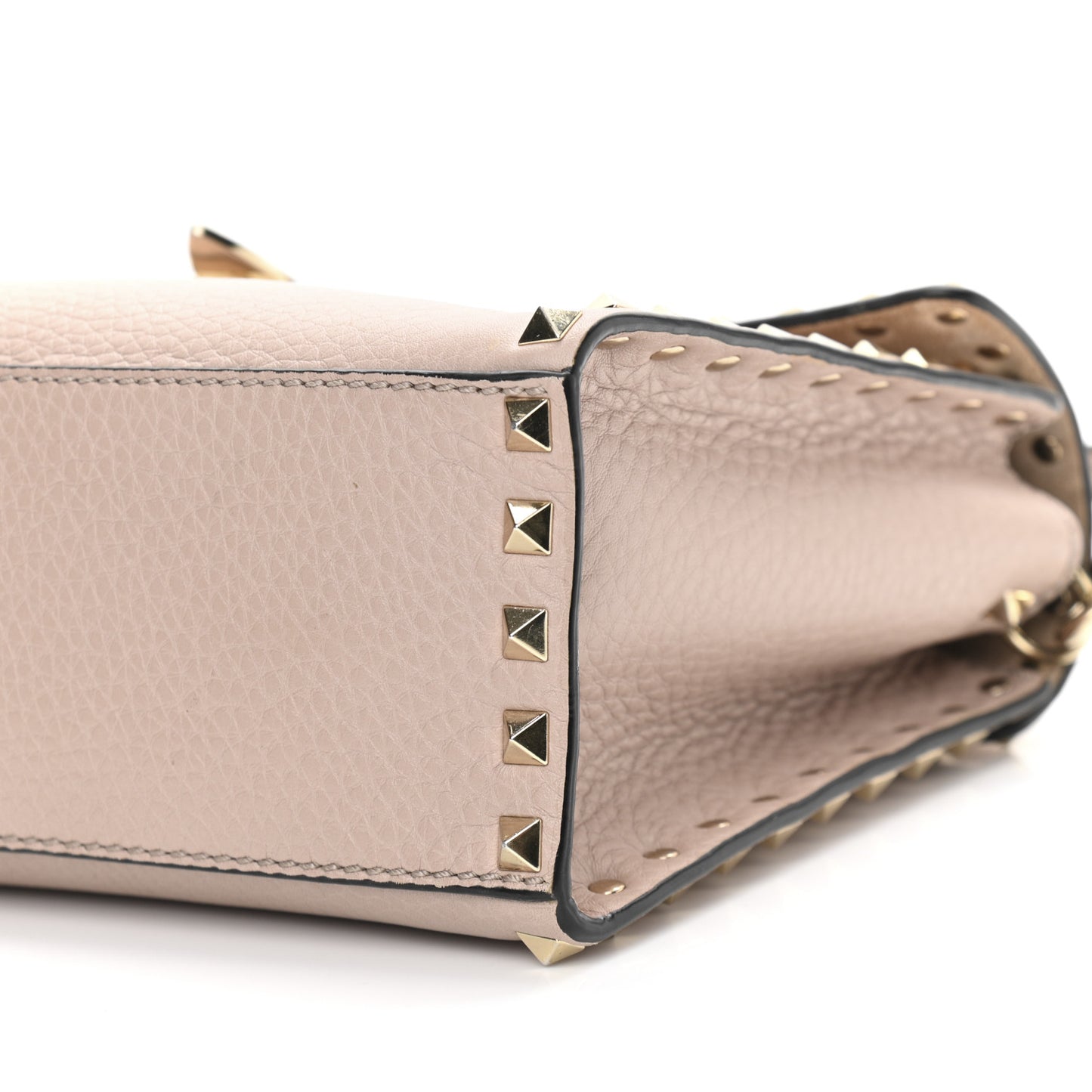 Pebbled Calfskin Small Rockstud Single Handle Flap Bag Poudre