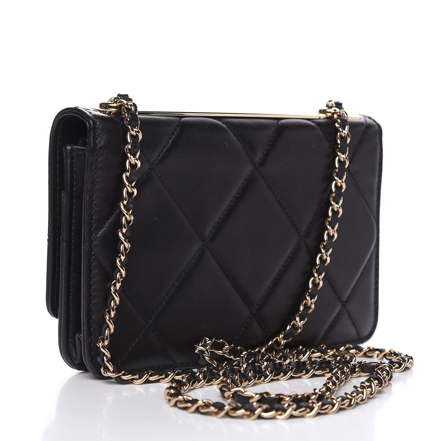 Lambskin Quilted Trendy CC Wallet On Chain WOC Black