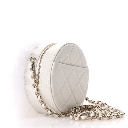Chanel Lambskin Fur Quilted Round Clutch With Chain Ivory 3 of 11