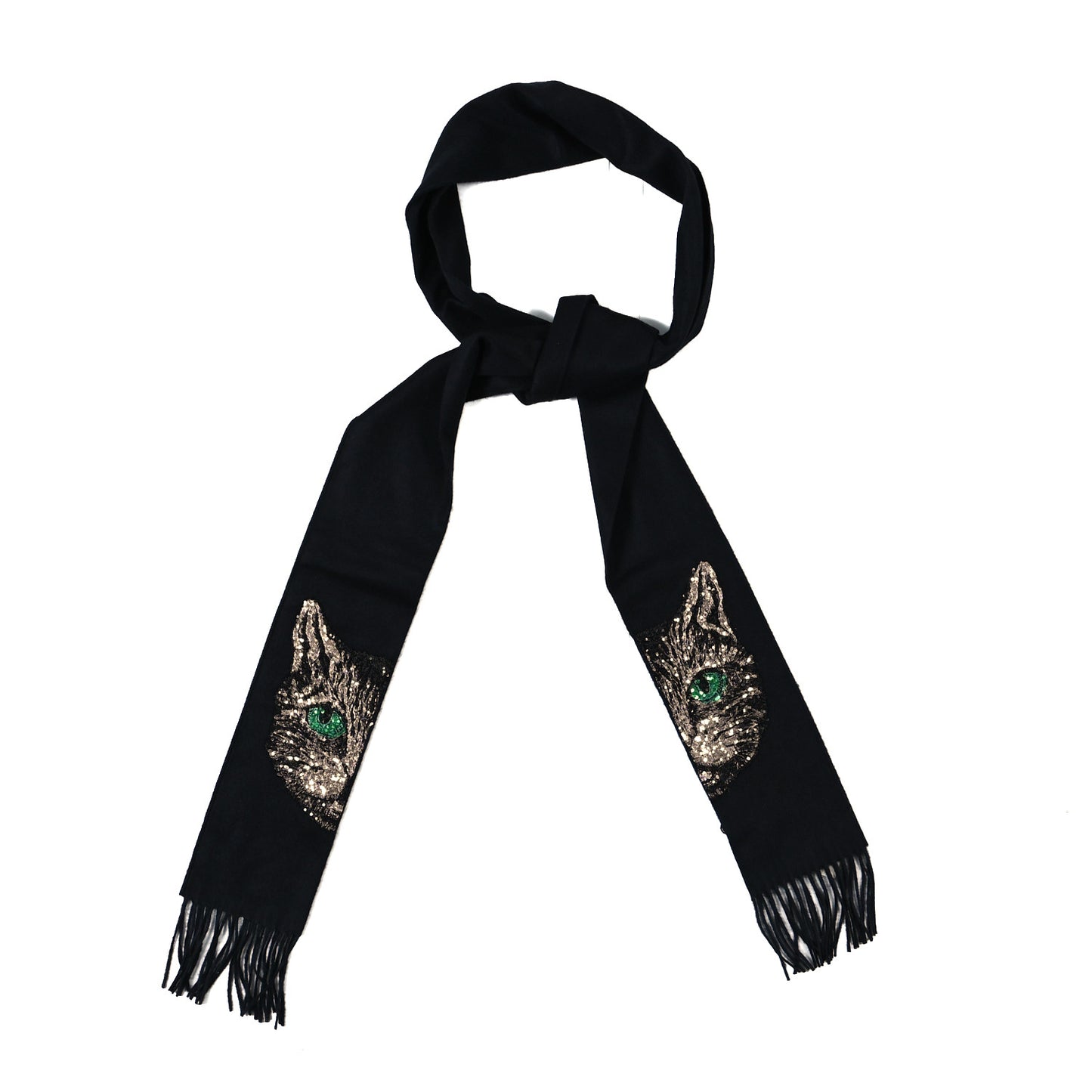Silk Cashmere Sequins Guccy Scarf Black