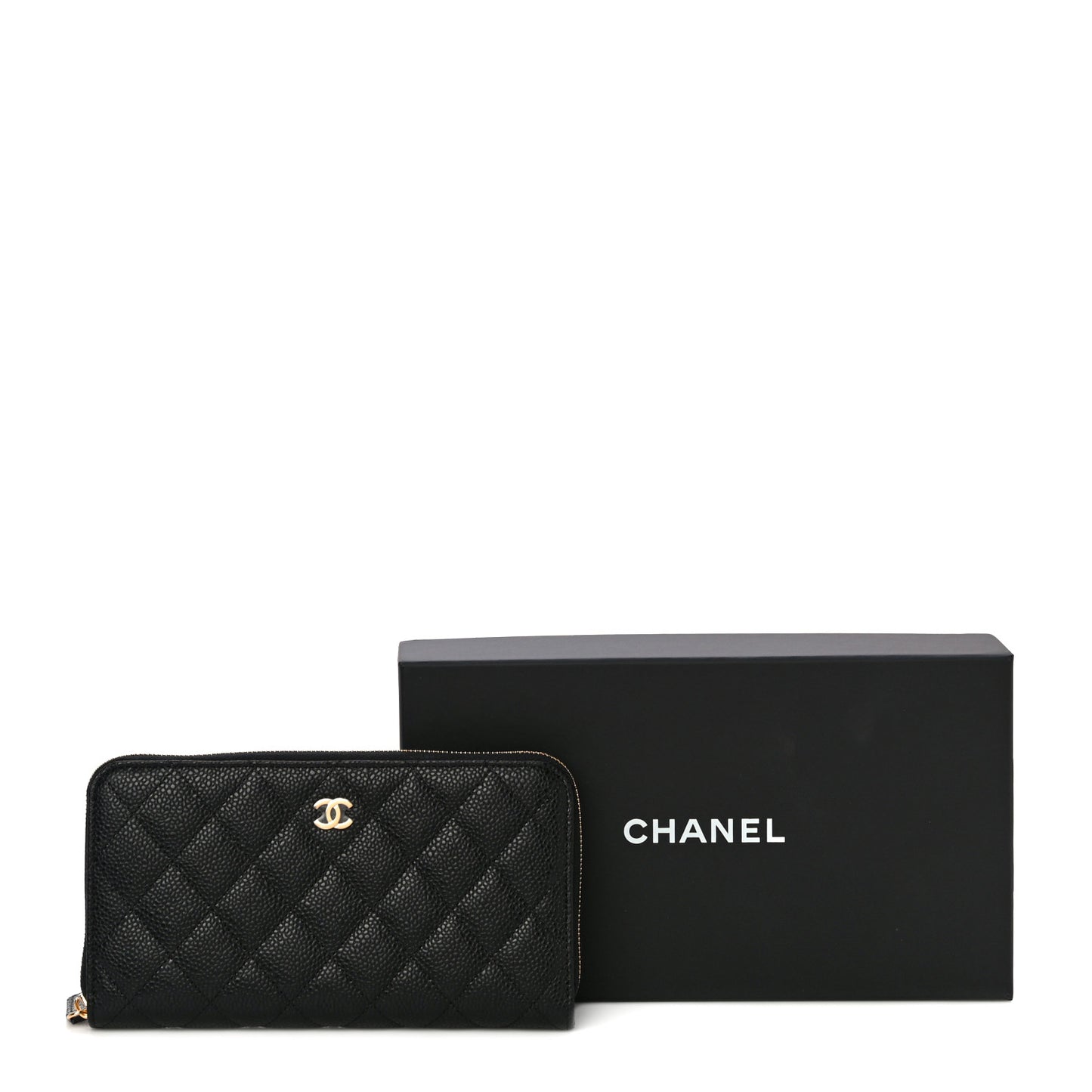 Caviar Quilted Large Gusset Zip Around Wallet Black
