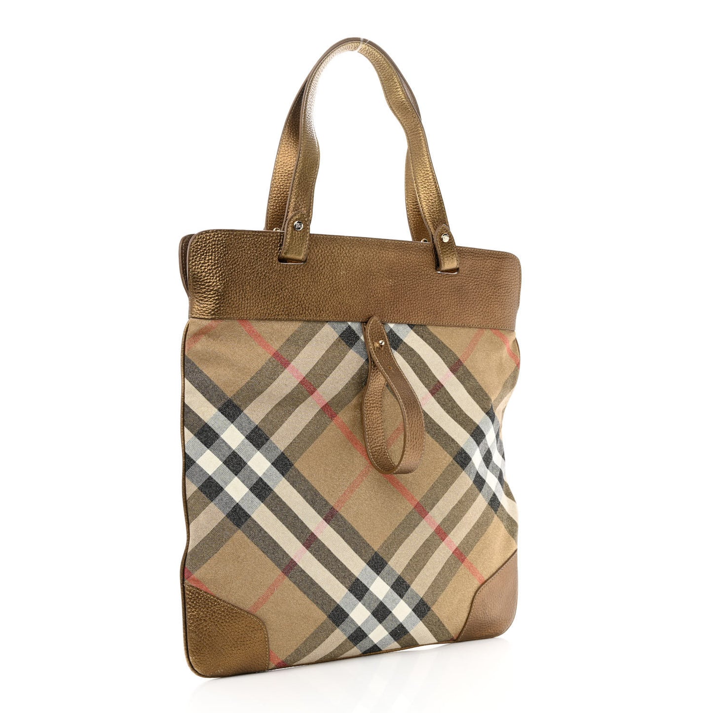 Metallic Calfskin Nova Check Medium Tote Gold