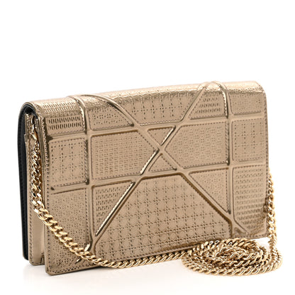 Christian Dior Metallic Patent Micro-Cannage Diorama Wallet on Chain Pouch Gold 2 of 8