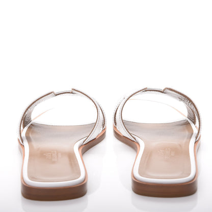 Hermes Box Calfskin Oran Sandals 38 White 6 of 7