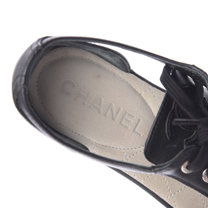 Chanel Lambskin Quilted Peep Toe Lace Up 35 Black White 9 of 12