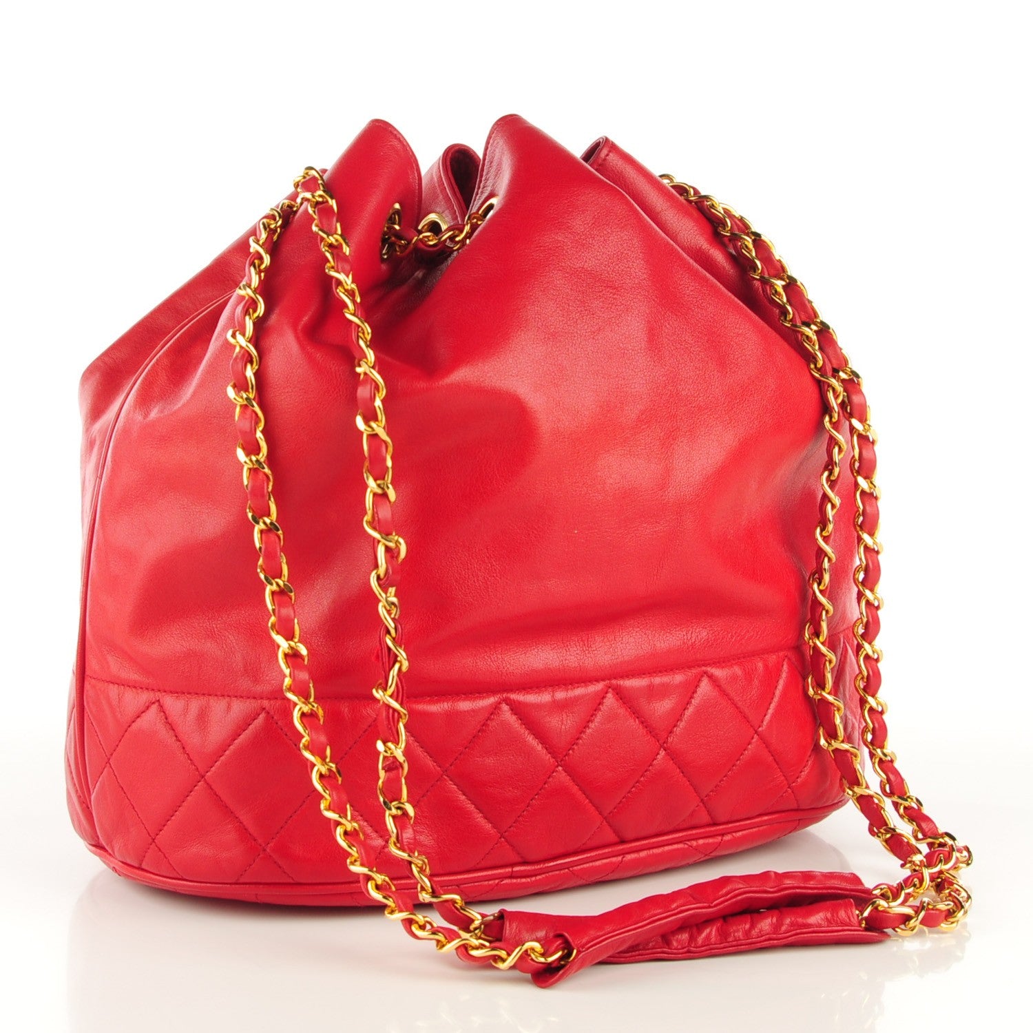 Chanel Lambskin Quilted Drawstring Shoulder Bag Red 4 of 10