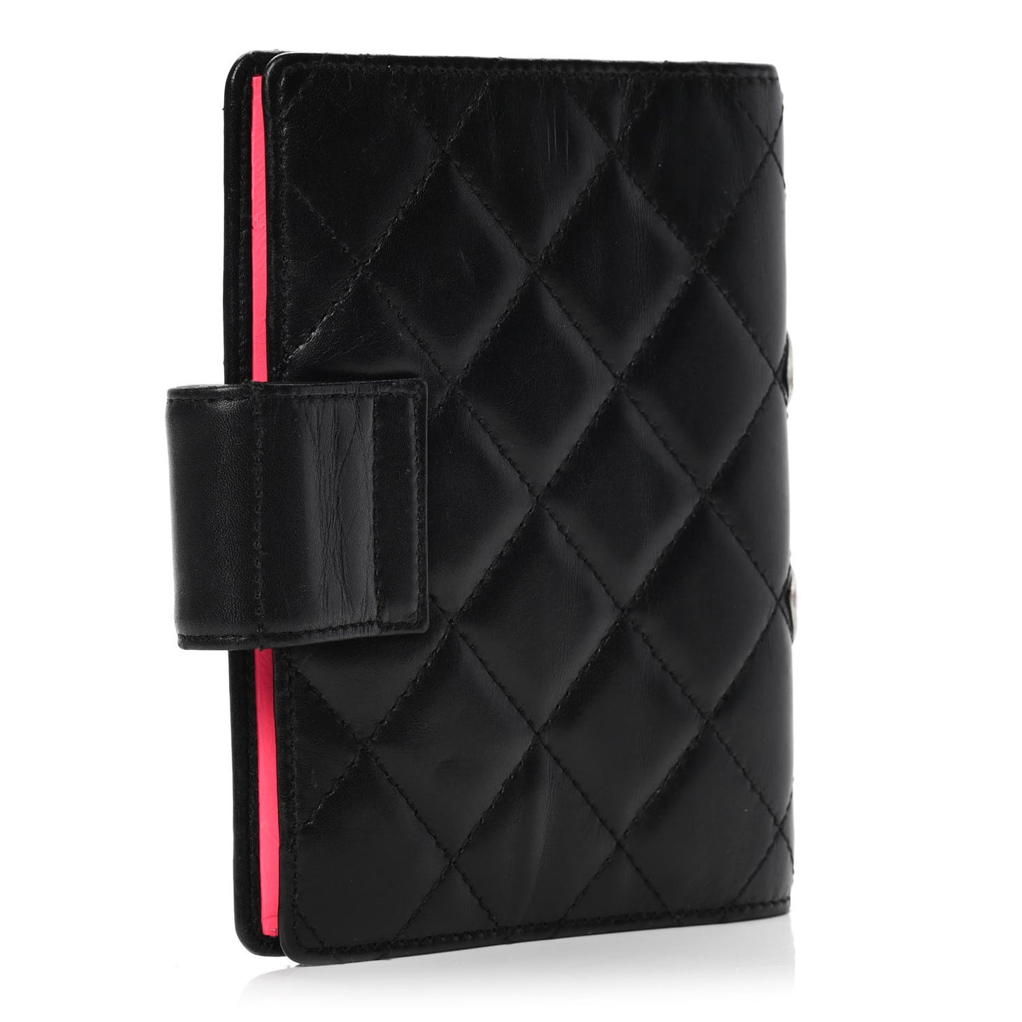 Calfskin Quilted Small Cambon Agenda Planner Black White