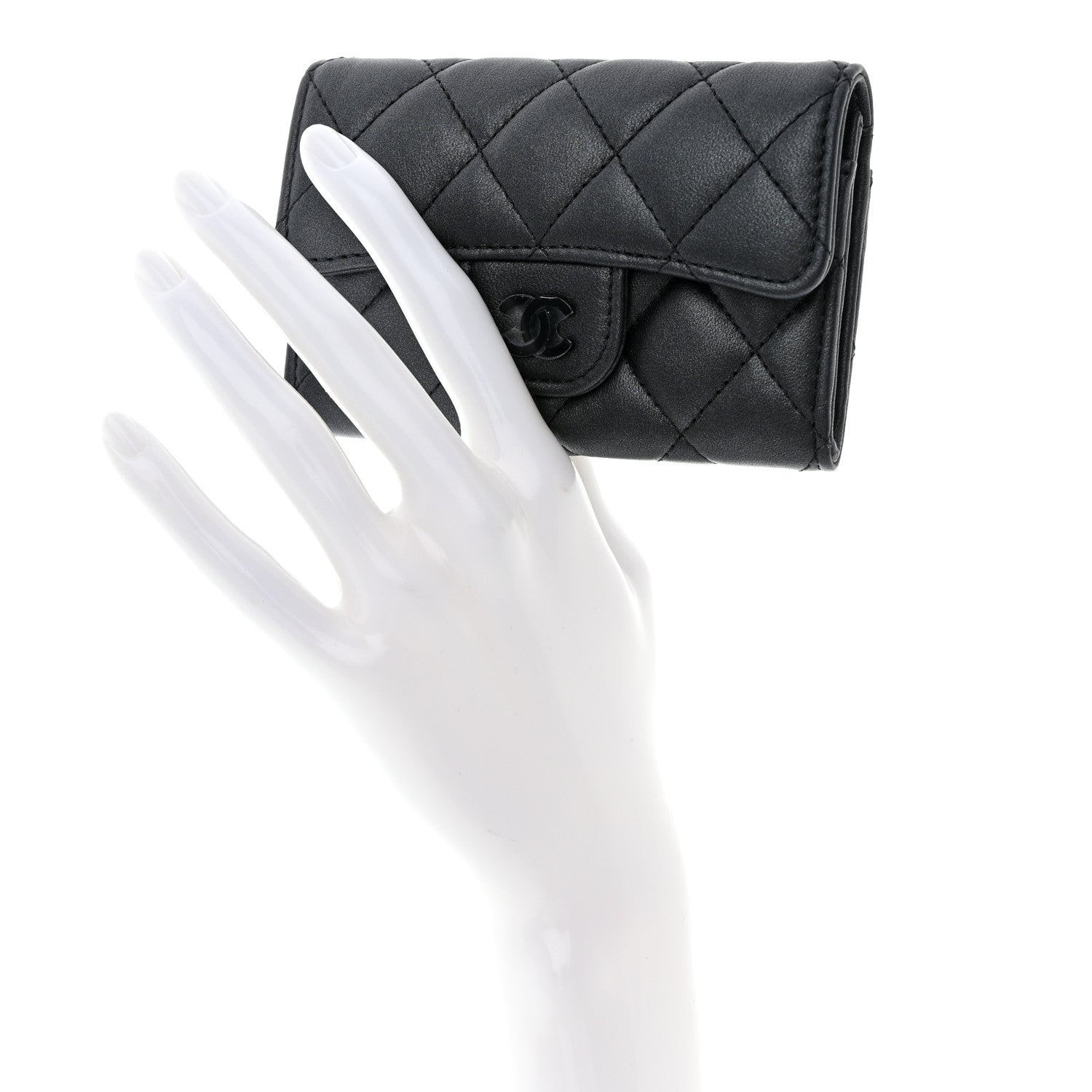 Chanel Pearly Lambskin Quilted Flap Card Holder Wallet So Black 2 of 9