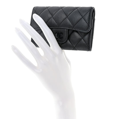 Chanel Pearly Lambskin Quilted Flap Card Holder Wallet So Black 2 of 9