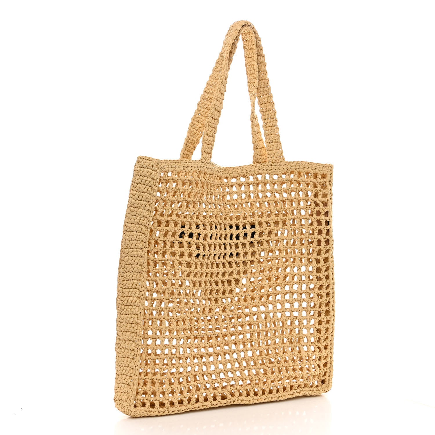 Prada Yarn Raffia Effect Crochet Logo Embroidered Tote Bag Naturale 3 of 9