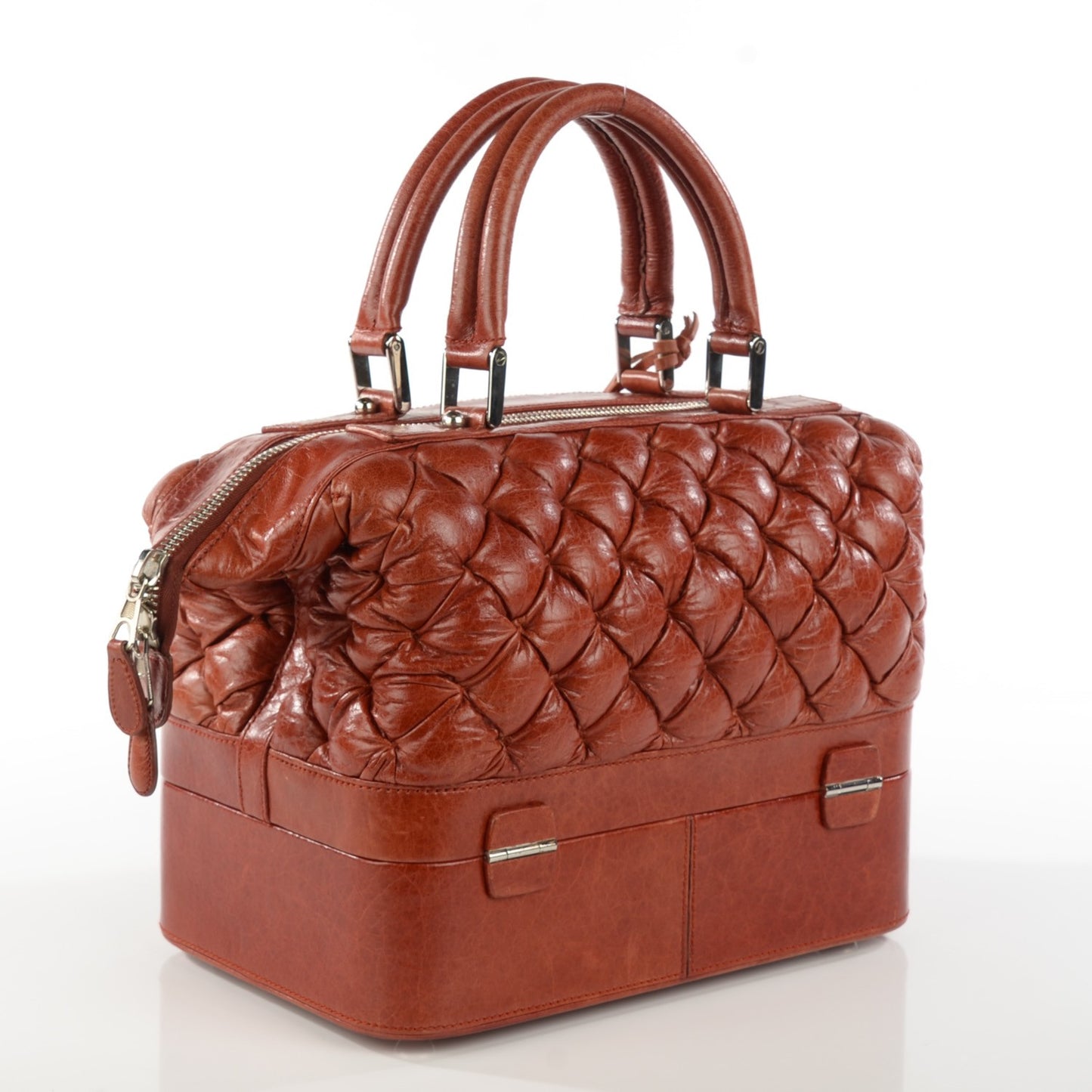 Chevre Quilted Matelasse Train Case Sienna