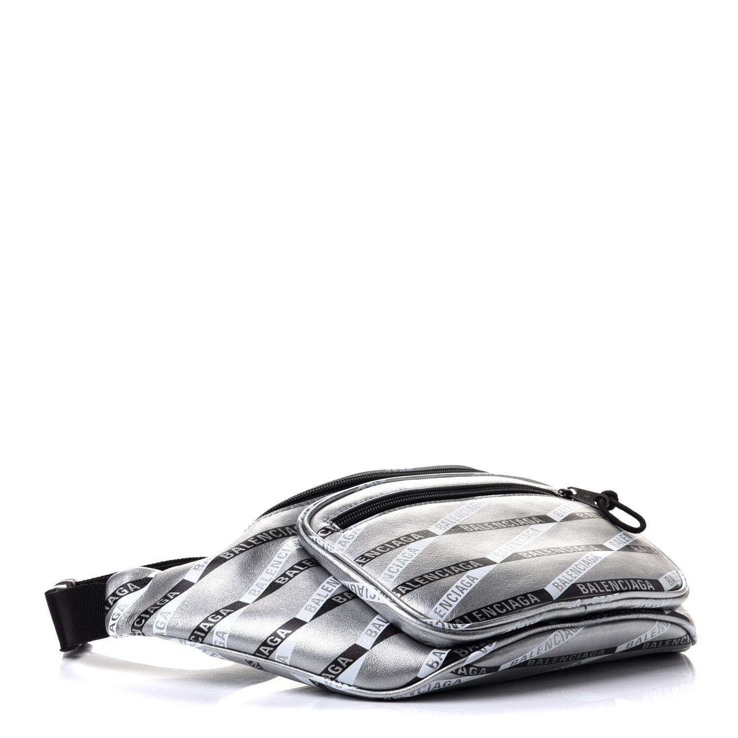 Balenciaga Metallic Calfskin Losange Monogram Explorer Belt Bag Silver Black White 3 of 9