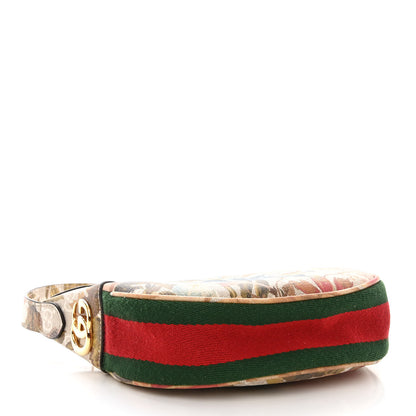 Gucci GG Supreme Monogram Water Flora Web Mini Ophidia Half Moon Hobo Beige White Multicolor 4 of 10