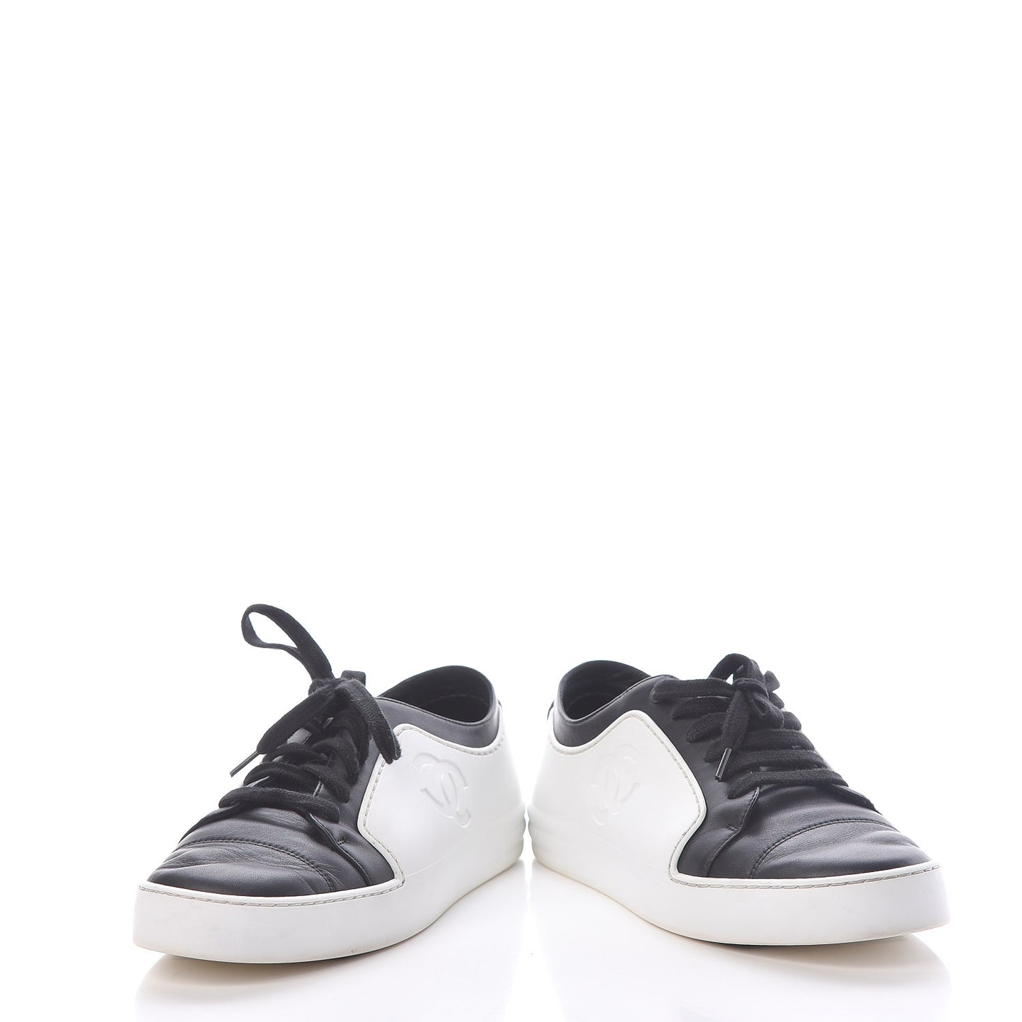 Calfskin Womens CC Sneakers 39.5 Black White