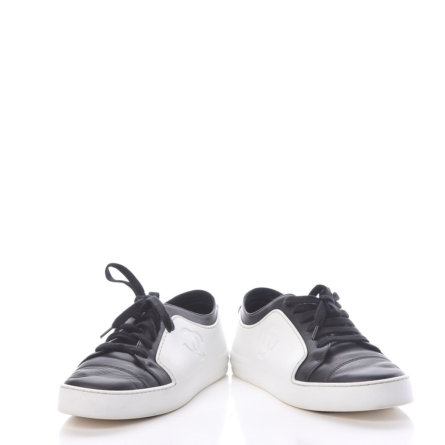 Chanel Calfskin Womens CC Sneakers 39.5 Black White 6 of 12