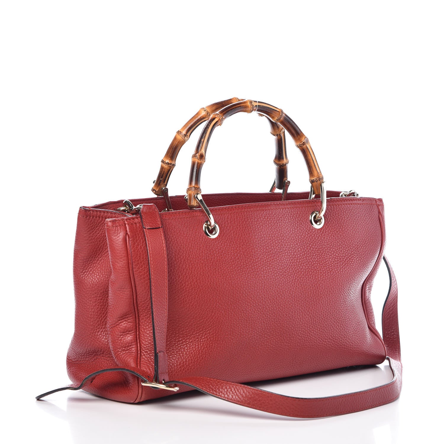 Gucci Pebbled Calfskin Medium Bamboo Shopper Tote Red 4 of 11