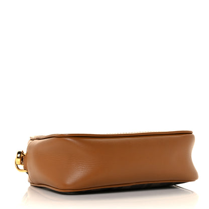 Fendi Glazed Fabric Vitello Century FF 1974 Stamp Patch Mini Camera Case Mogano Panna Caramello 4 of 9
