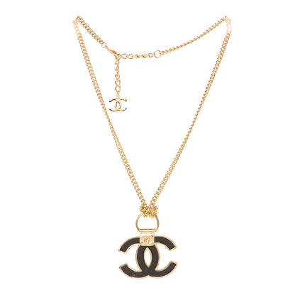 Chanel Metal Resin CC Pendant Necklace Gold 2 of 5