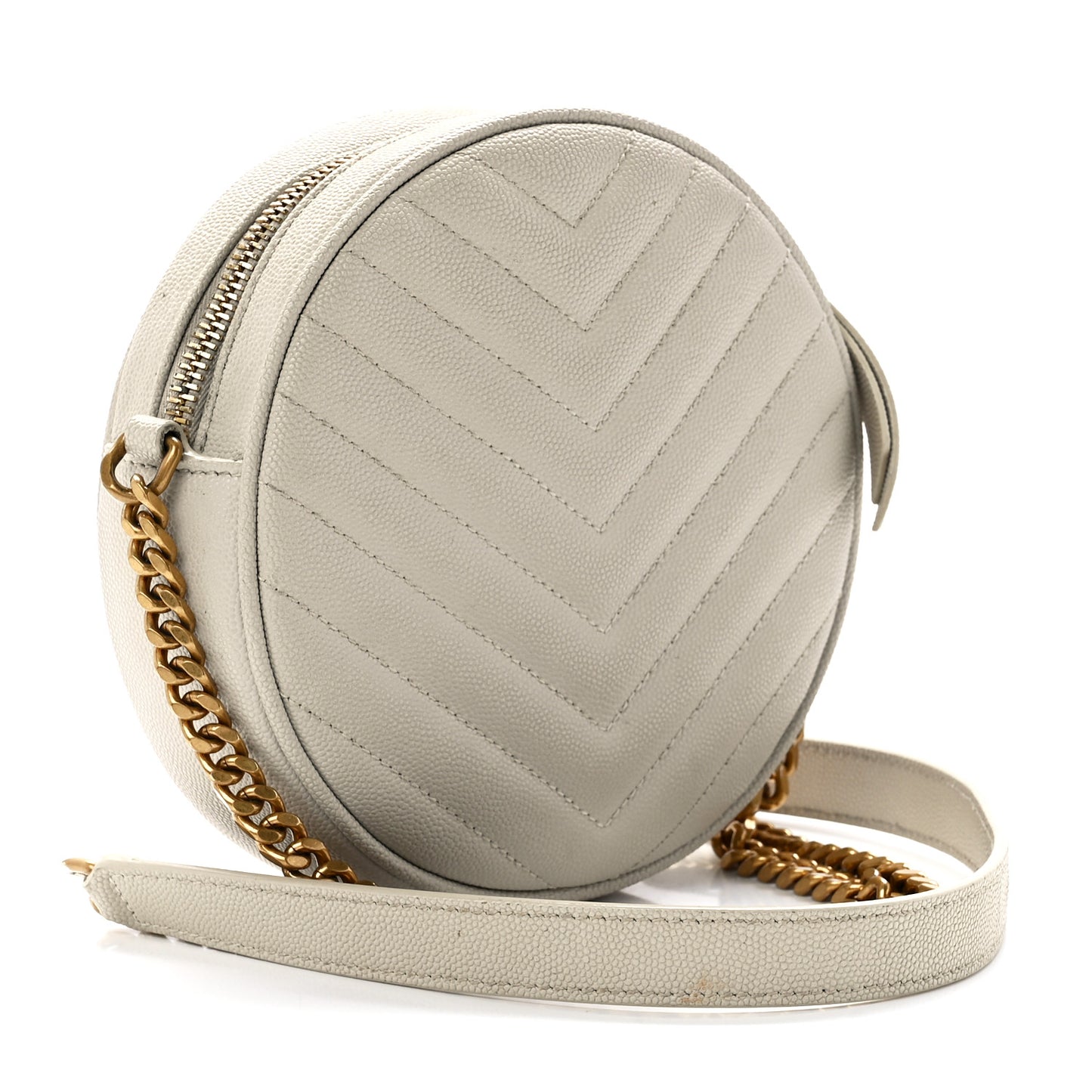 Grain De Poudre Matelasse Chevron Quilted Round Vinyle Camera Bag Blanc Vintage