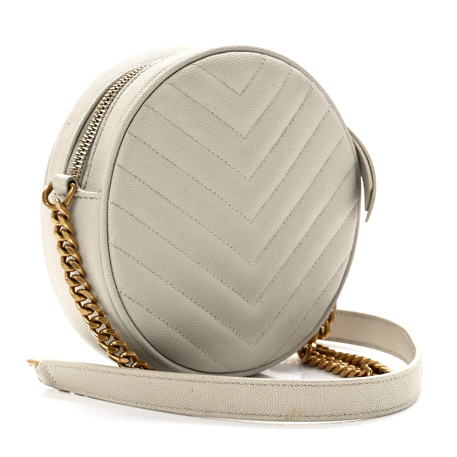 Saint Laurent Grain De Poudre Matelasse Chevron Quilted Round Vinyle Camera Bag Blanc Vintage 3 of 12