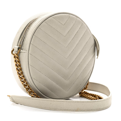 Saint Laurent Grain De Poudre Matelasse Chevron Quilted Round Vinyle Camera Bag Blanc Vintage 3 of 12