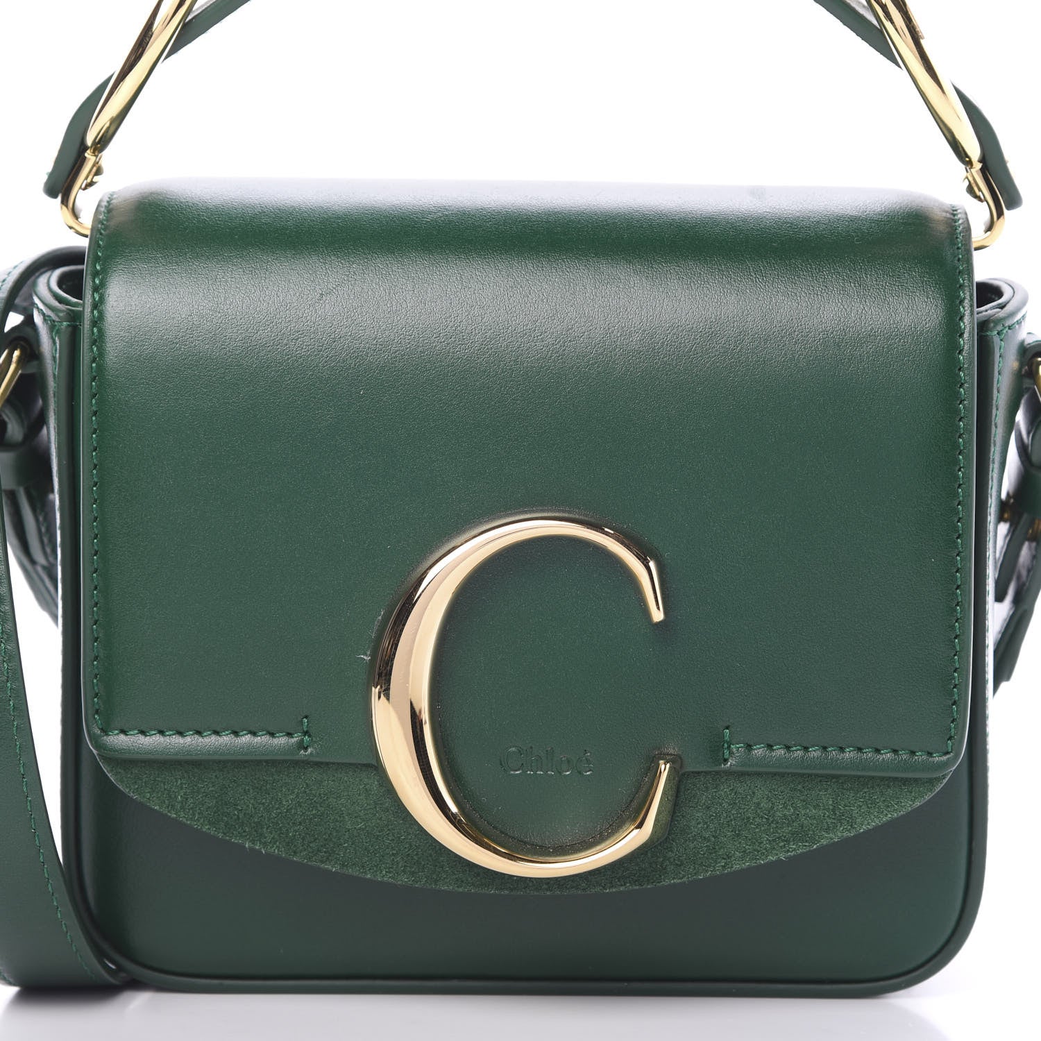 Chloe Shiny Calfskin Suede Mini C Double Carry Green 7 of 9