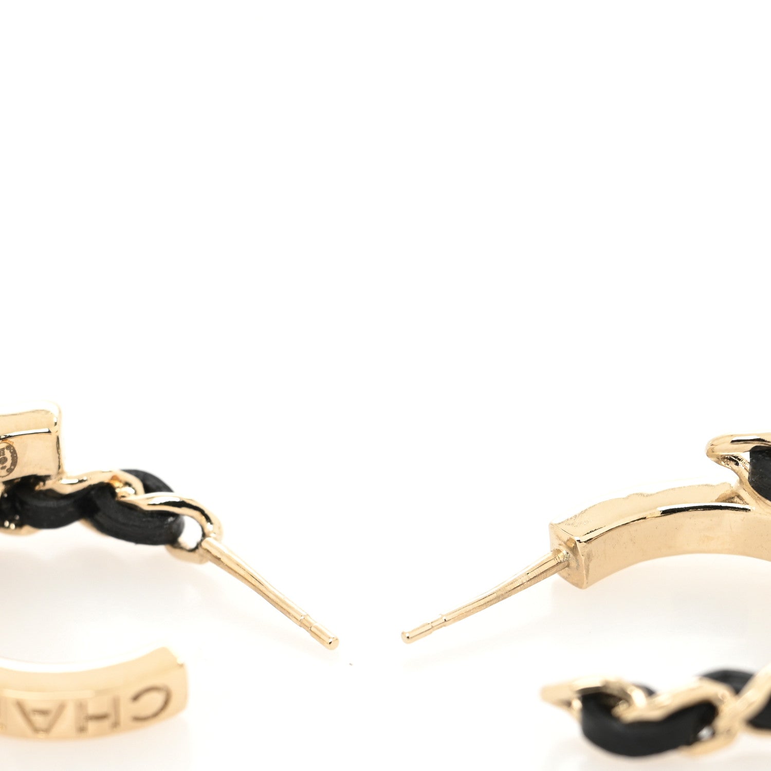Chanel Metal Lambskin CC Chain Hoop Earrings Gold Black 2 of 3