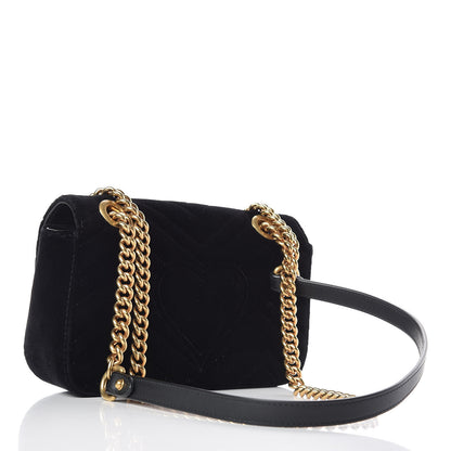 Gucci Velvet Matelasse Mini GG Marmont Shoulder Bag Black 3 of 10