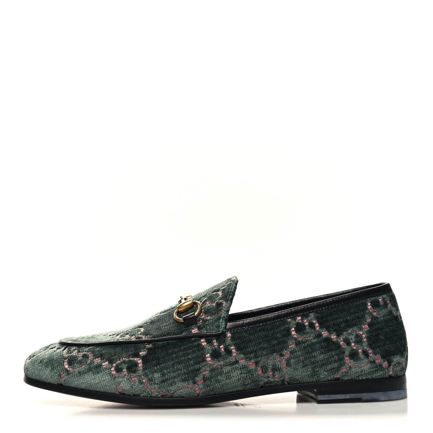 Gucci Velvet Malaga Kid GG Monogram Horsebit Womens Jordaan Loafers 37 Avio Dusty Pink Black 1 of 9