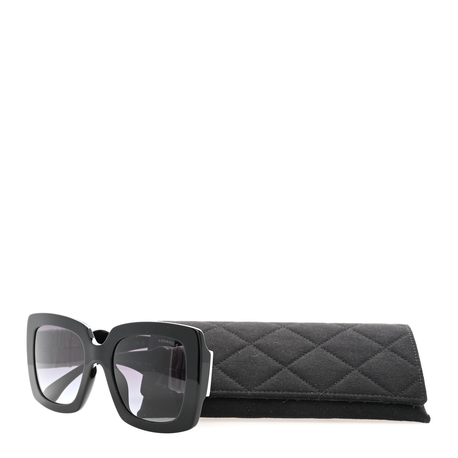 Chanel Acetate Calfskin Polarized Square Sunglasses 5473-Q Black White 8 of 8