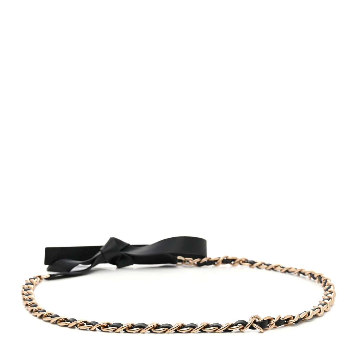 Lambskin Chain CC Bow Belt M Black Gold