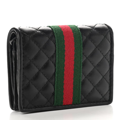 Gucci Calfskin Web Trapuntata GG Marmont Card Case Wallet Black 3 of 9