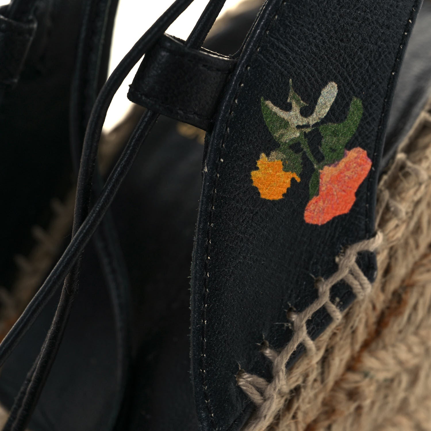Saint Laurent Floral Print Espadrille Lace-Up Wedges 37 Black 10 of 10