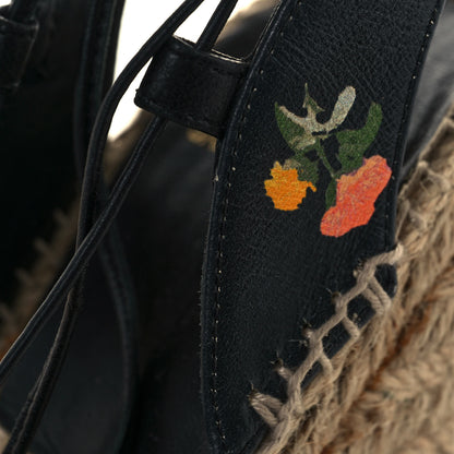 Saint Laurent Floral Print Espadrille Lace-Up Wedges 37 Black 10 of 10