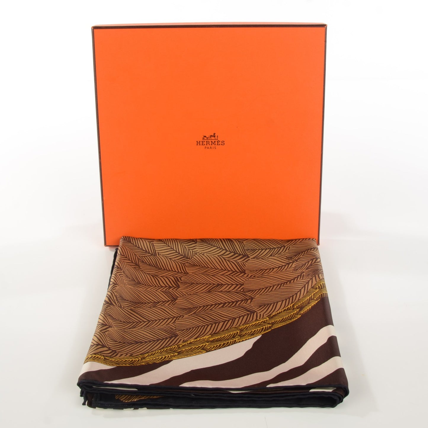 Silk Twill Zebra Pegasus Scarf 90 Noir Bronze Marron