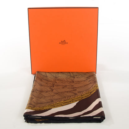 Hermes Silk Twill Zebra Pegasus Scarf 90 Noir Bronze Marron 7 of 7