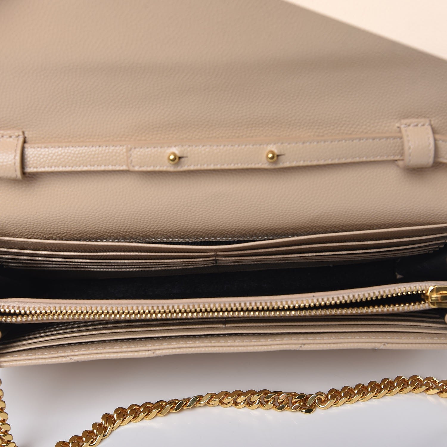 Saint Laurent Grain De Poudre Matelasse Chevron Monogram Chain Wallet Nude Powder 5 of 9