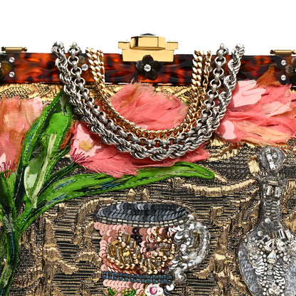 Dolce & Gabbana Silk Crystal Beaded Sequin Plexiglass Floral Vanda Circles Chain Clutch Multicolor 8 of 11