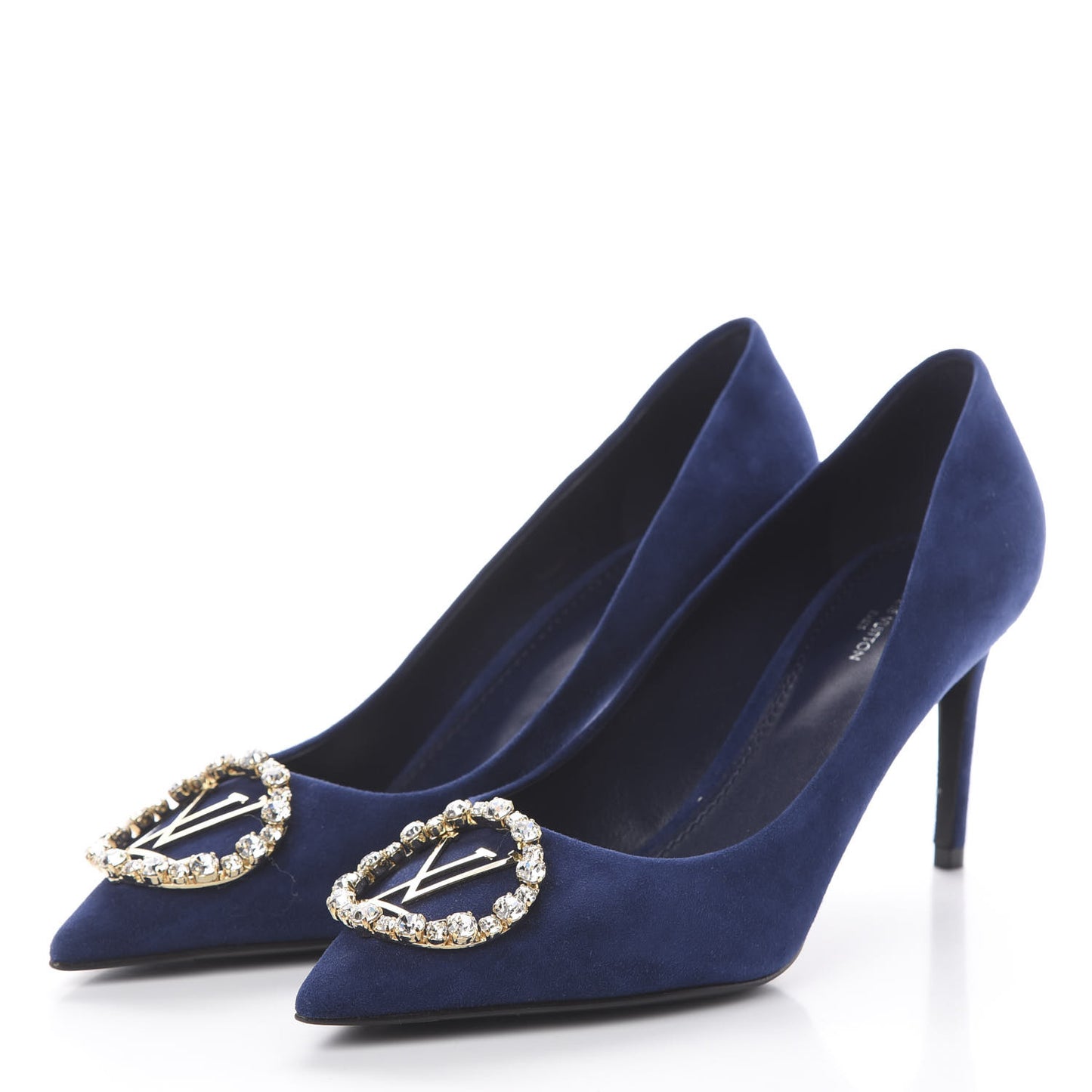 Suede Baby Goat Swarovski Crystal Madeleine Pumps 39 Marine