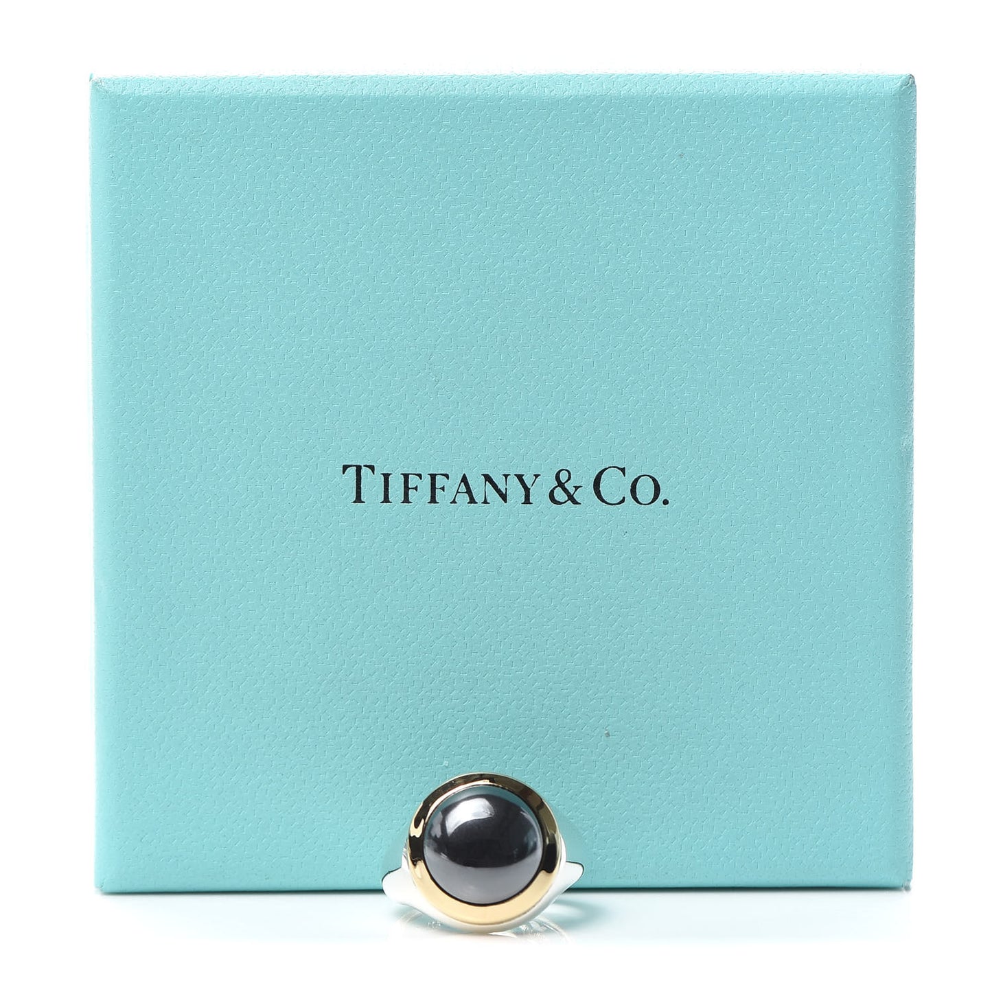 Sterling Silver 18K Yellow Gold Hematite Ring 48 4.5