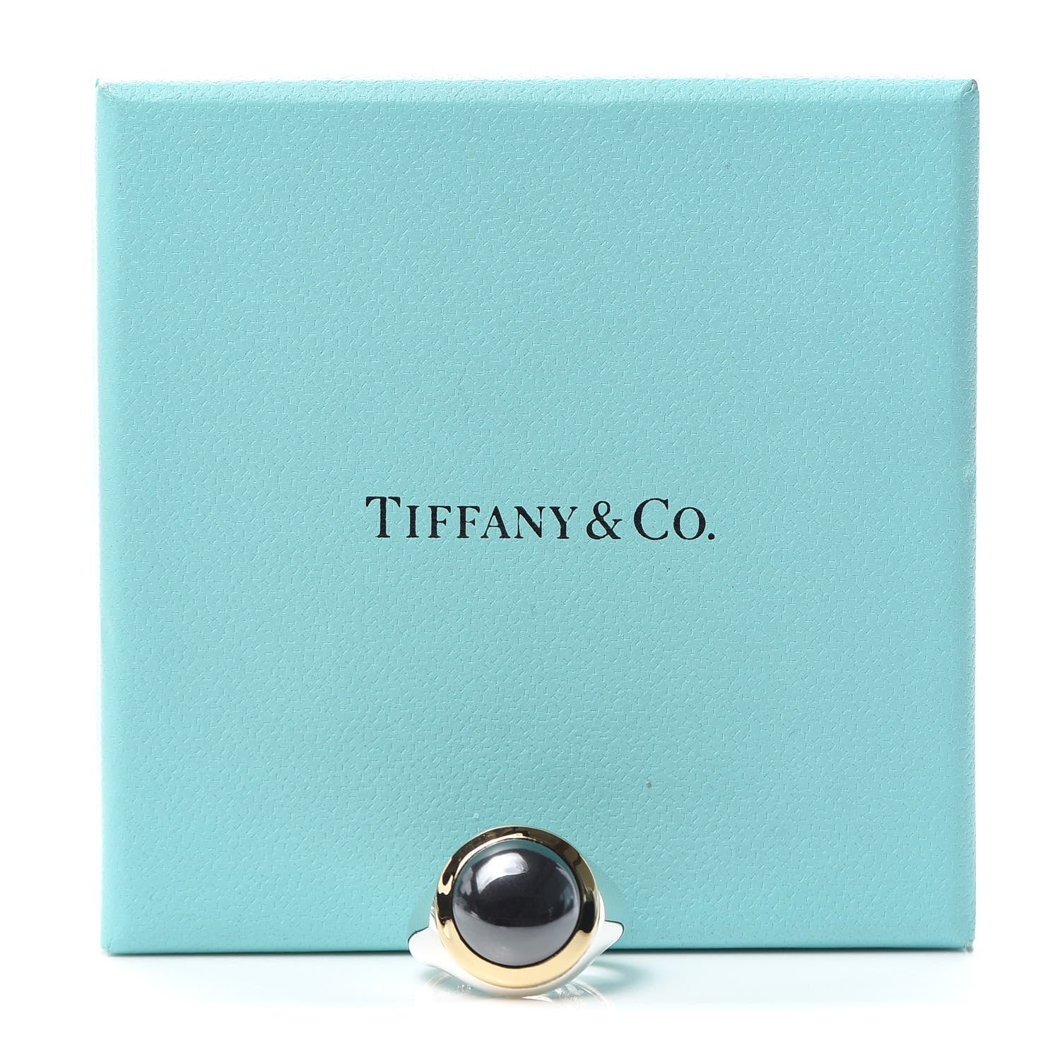 Tiffany Sterling Silver 18K Yellow Gold Hematite Ring 48 4.5 12 of 14
