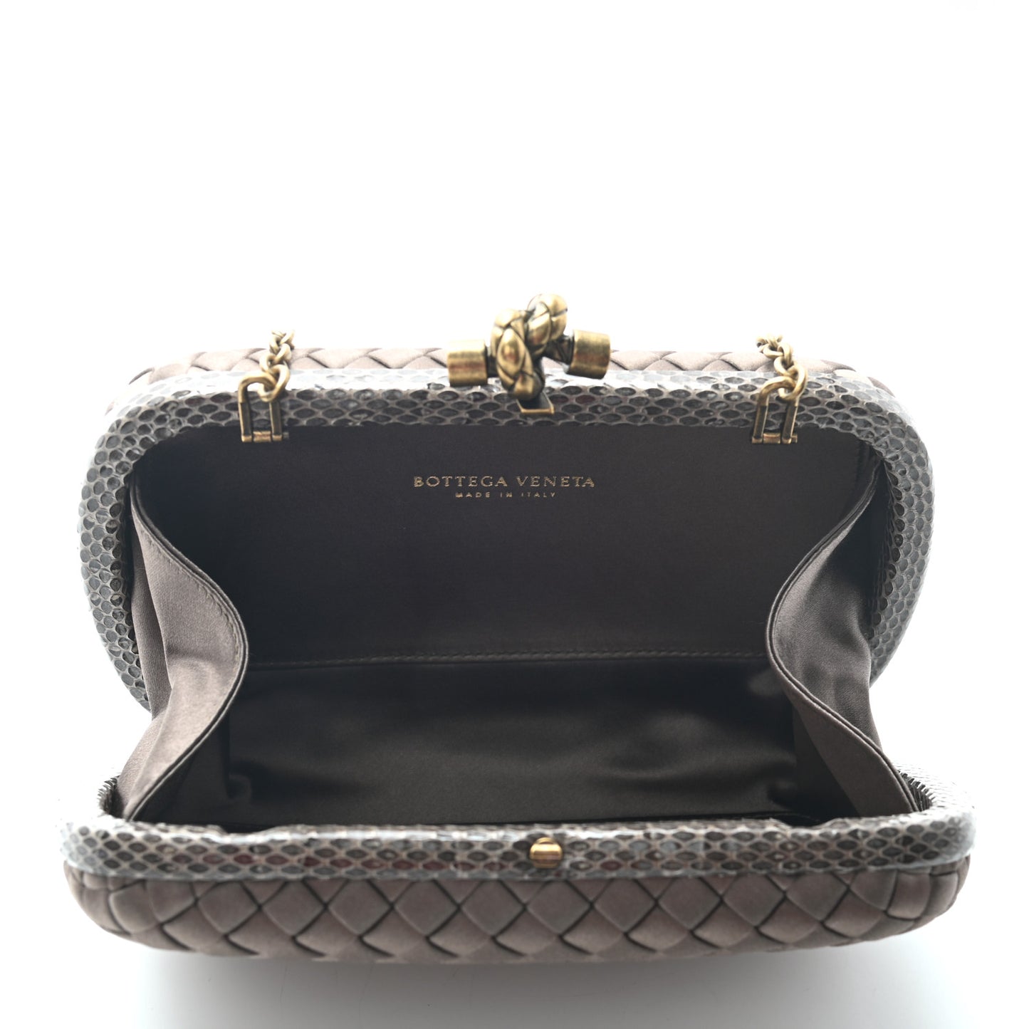 Satin Ayers Intrecciato Chain Knot Clutch Ardoise